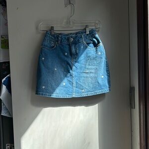 Kids Denim Skirt with Floral Embroideryp